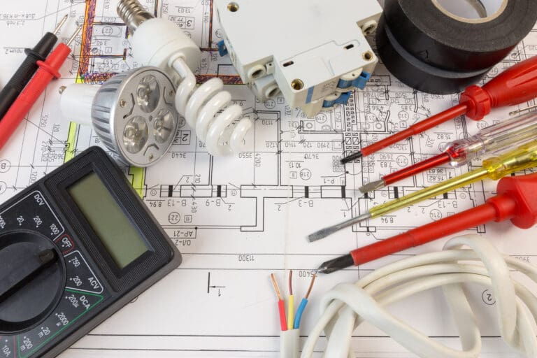 Still life of planning a project of electrical wiring in entire apartment or residential building.